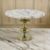 Avi 14 Inch Cake Stand, Agate Round Top, Classic Gold Aluminum Pedestal