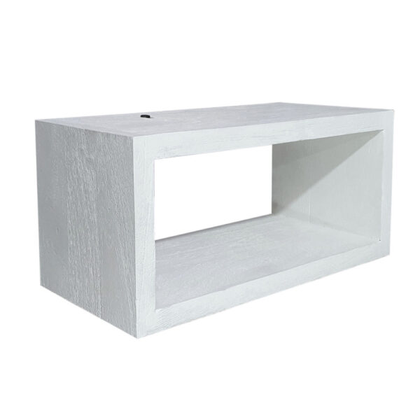 18 Inch Rectangular Wall Shelf, Acacia Wood Frame, White Washed Finish