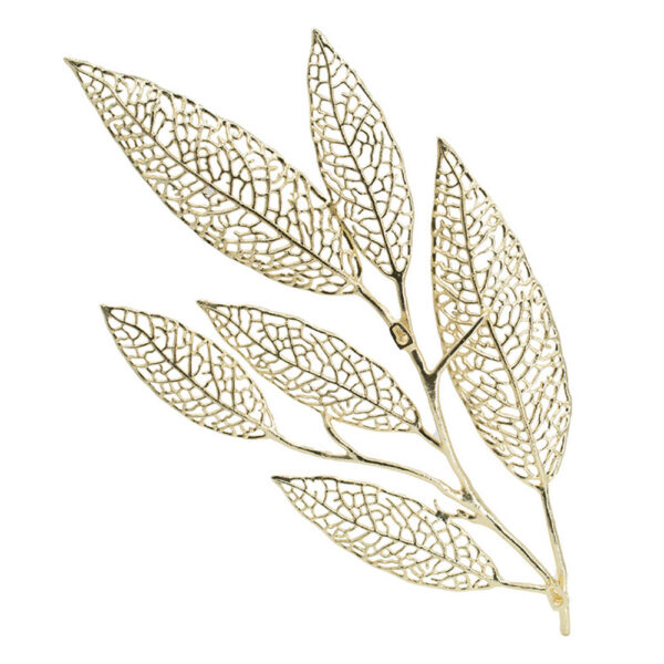 35 Inch Wall Art Decor, Large Carved Leaf Design, Aluminum Gold Finish