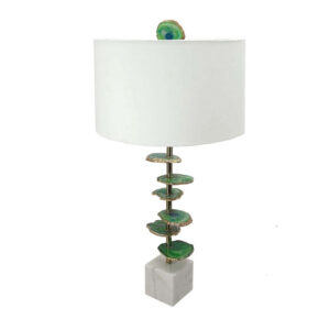 Parks 30 Inch Table Lamp With Agate Slices and Linen Drum Shade, White