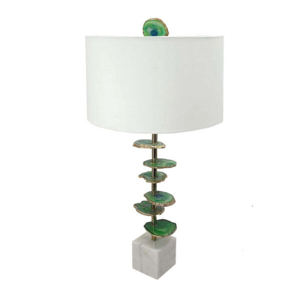 Parks 30 Inch Table Lamp With Agate Slices and Linen Drum Shade, White
