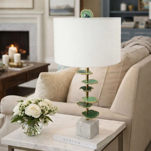 Parks 30 Inch Table Lamp With Agate Slices and Linen Drum Shade, White