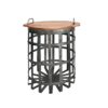 Industrial Grid Galvanized Accent Side End Table with Round Lid and Handles, Set of 2, Gray and Brown