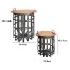 Industrial Grid Galvanized Accent Side End Table with Round Lid and Handles, Set of 2, Gray and Brown