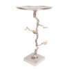 28 Inch Accent Table, Artful Branch Like Frame, Gold Bird Accents, Silver