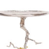 28 Inch Accent Table, Artful Branch Like Frame, Gold Bird Accents, Silver