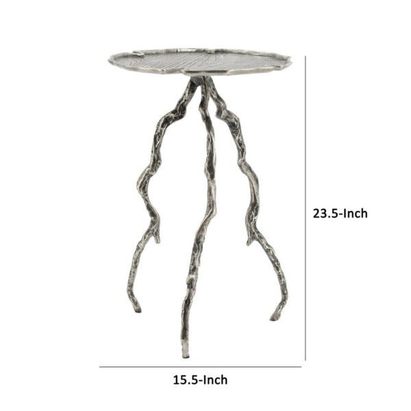24 Inch Accent Table, Aluminum Metal Branch Tripod Legs, Antique Silver