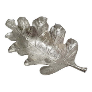 22 Inch Modern Decorative Tray, Oak Leaf Design Striking Silver Metal Frame