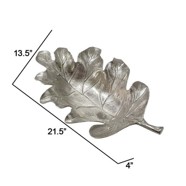 22 Inch Modern Decorative Tray, Oak Leaf Design Striking Silver Metal Frame