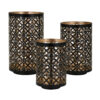 Set of 3 Lantern Candle Holders, Moroccan Lattice, Gold, Black Metal Frames