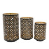 Set of 3 Lantern Candle Holders, Moroccan Lattice, Gold, Black Metal Frames