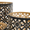 Set of 3 Lantern Candle Holders, Moroccan Lattice, Gold, Black Metal Frames