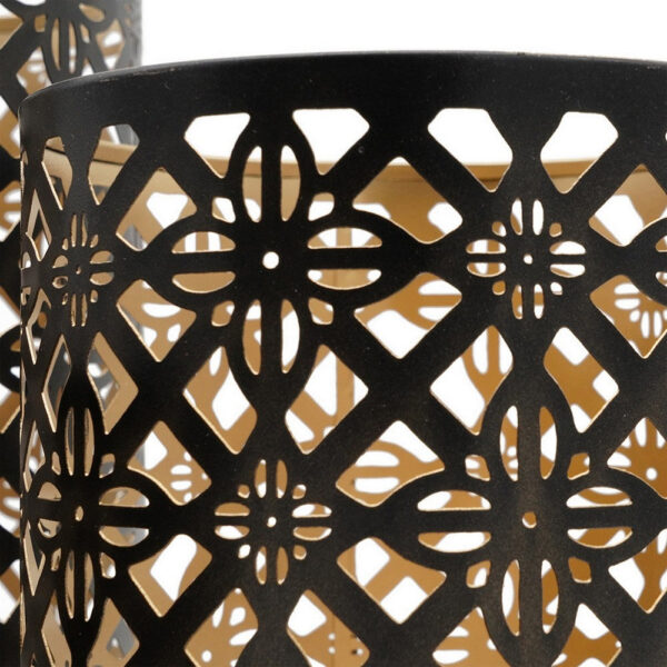 Set of 3 Lantern Candle Holders, Moroccan Lattice, Gold, Black Metal Frames