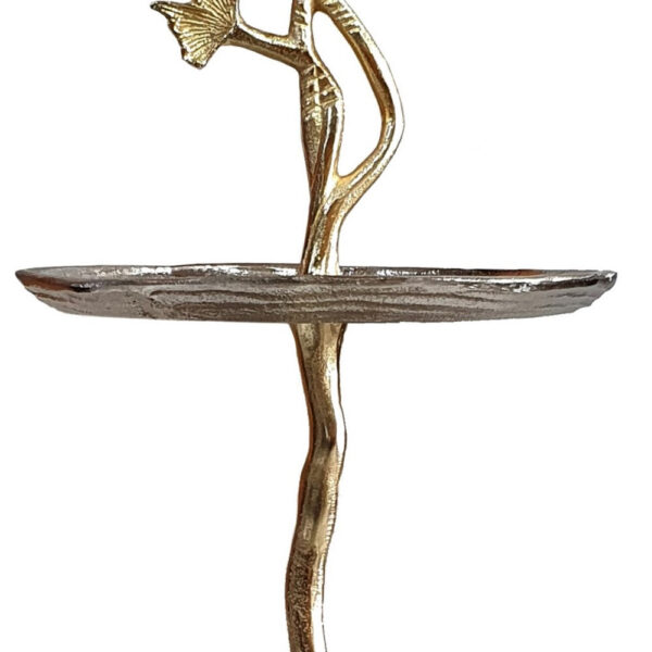 16 Inch Elegant Accent Table, 2 Tier Aluminum Cherry Blossom, Gold, Silver