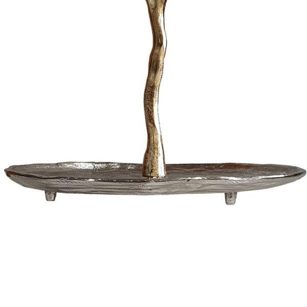 16 Inch Elegant Accent Table, 2 Tier Aluminum Cherry Blossom, Gold, Silver