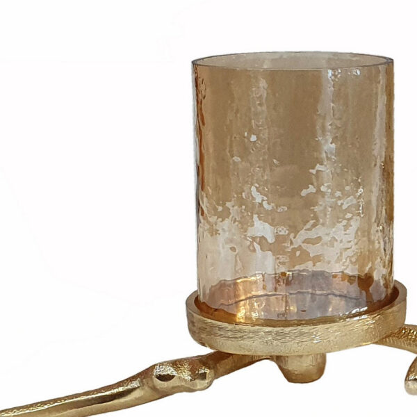 16 Inch 3 Pillar Candle Holder, Aluminum, Accented Frosted Glass, Gold
