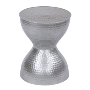 Industrial Style Hammered Texture Iron Stool with Hourglass Shaped Body, Silver