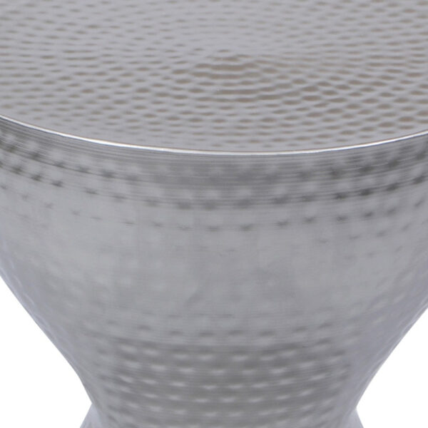 Industrial Style Hammered Texture Iron Stool with Hourglass Shaped Body, Silver