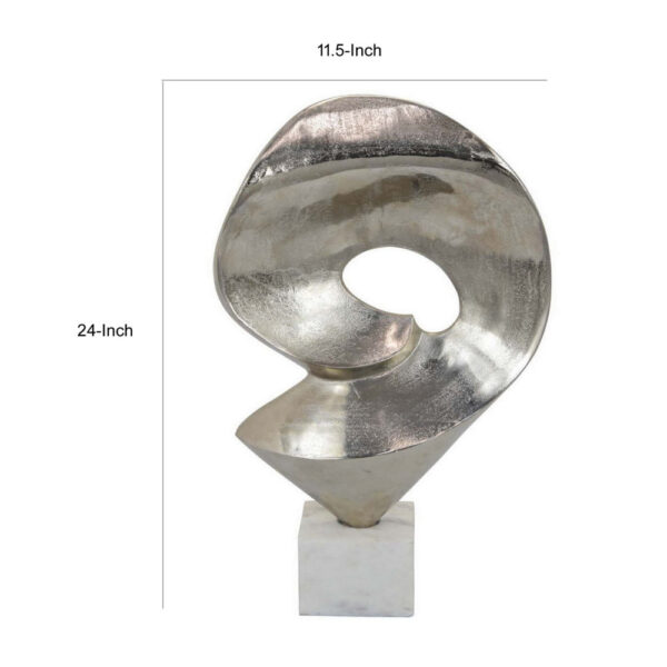 24 Inch Tabletop Home Decor Piece, Modern Art Sculpture, Chrome Metal