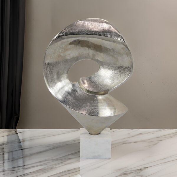 24 Inch Tabletop Home Decor Piece, Modern Art Sculpture, Chrome Metal