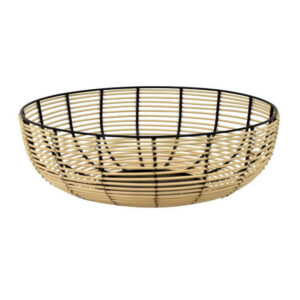14 Inch Decorative Bowl, Accent Wired Woven Basket, Black, Natural Brown