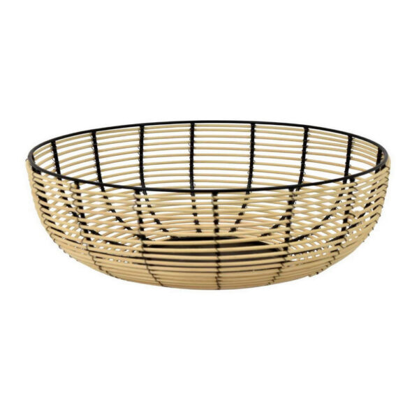 14 Inch Decorative Bowl, Accent Wired Woven Basket, Black, Natural Brown