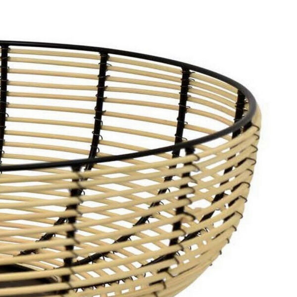 14 Inch Decorative Bowl, Accent Wired Woven Basket, Black, Natural Brown