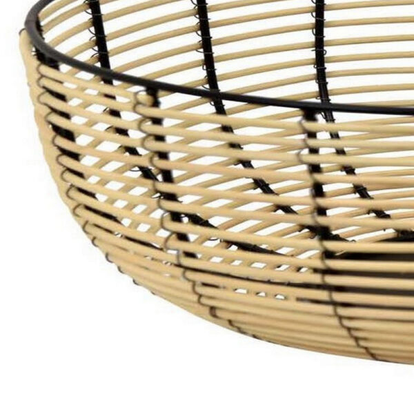 14 Inch Decorative Bowl, Accent Wired Woven Basket, Black, Natural Brown