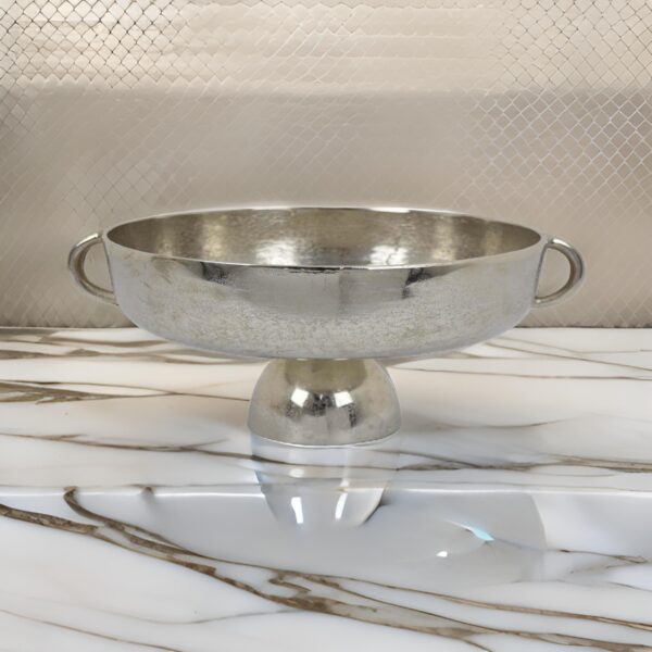 16 Inch Tabletop Decorative Bowl with a Pedestal Footed Base, Silver
