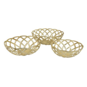 Lyna 18 Inch Modern Decorative Metal Basket Set of 3, Gold Color