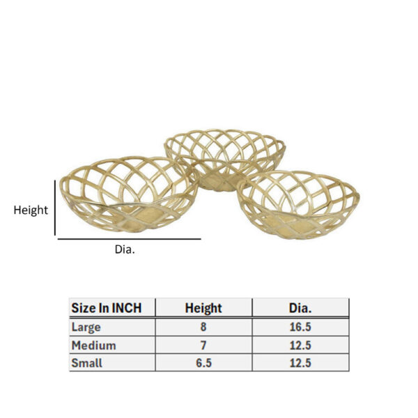 Lyna 18 Inch Modern Decorative Metal Basket Set of 3, Gold Color