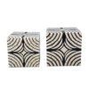 8, 7 Inch Storage Box Set of 2, Wood Frame, Black and White Trellis
