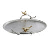 21 Inch Decorative Tray Set of 2, Perched Birds Silver Metal, Large
