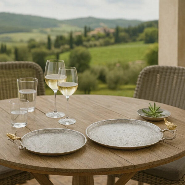 21 Inch Decorative Tray Set of 2, Perched Birds Silver Metal, Large