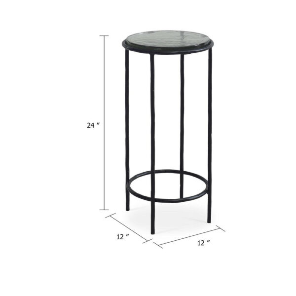 Hex Accent Table, 12 Inch Round Recycled Glass Top, Black Iron Frame