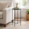 Hex Accent Table, 12 Inch Round Recycled Glass Top, Black Iron Frame