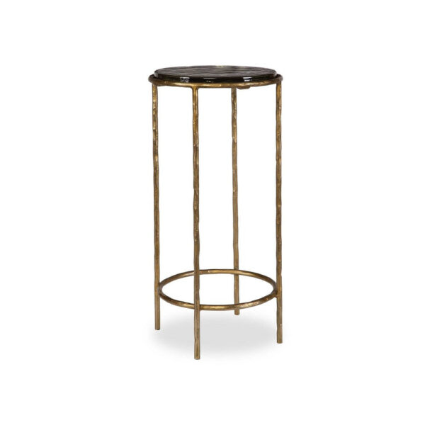 Hex Accent Table, 12 Inch Round Recycled Glass Top, Gold Iron Frame