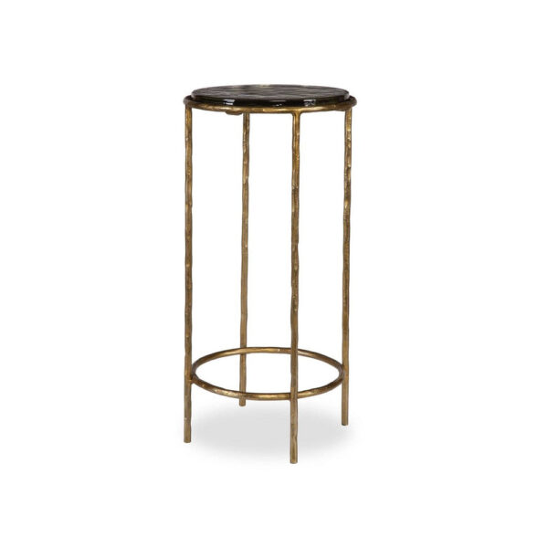 Hex Accent Table, 12 Inch Round Recycled Glass Top, Gold Iron Frame