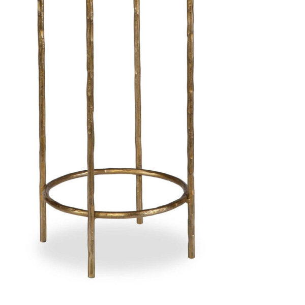 Hex Accent Table, 12 Inch Round Recycled Glass Top, Gold Iron Frame