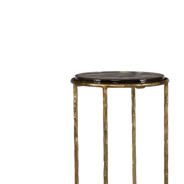 Hex Accent Table, 12 Inch Round Recycled Glass Top, Gold Iron Frame