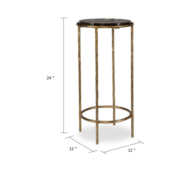Hex Accent Table, 12 Inch Round Recycled Glass Top, Gold Iron Frame