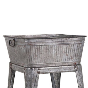 32" Multi-Functional Galvanized Metal Tub on Stand with Angled Legs, Gray