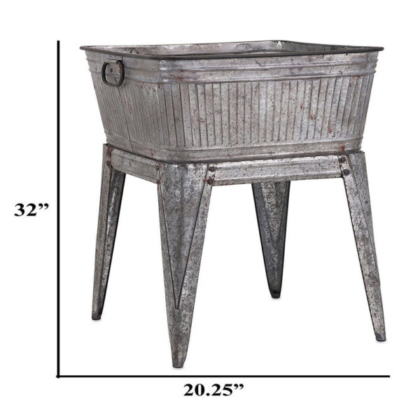 32" Multi-Functional Galvanized Metal Tub on Stand with Angled Legs, Gray