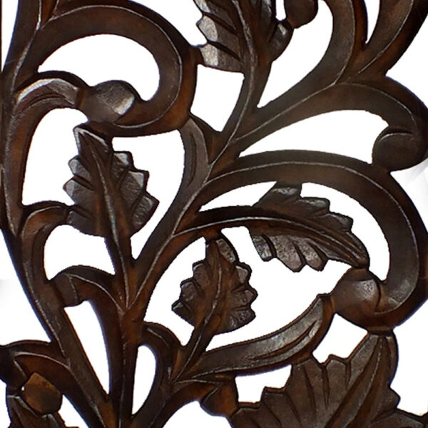 Mango Wood Wall Panel Hand Crafted with Leaves and Scroll Work Motif, Brown