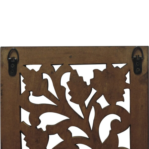 Mango Wood Wall Panel Hand Crafted with Leaves and Scroll Work Motif, Brown