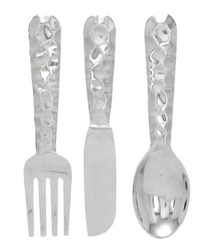 Artistic Cutlery Wall Decor In Aluminum, Set of Three, Silver