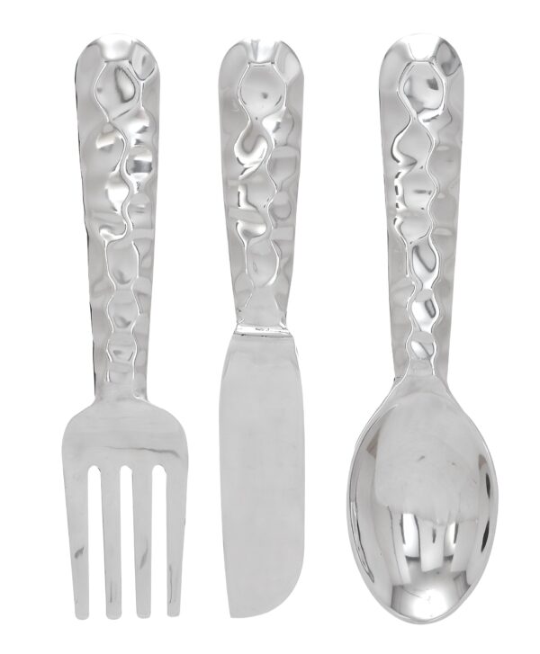 Artistic Cutlery Wall Decor In Aluminum, Set of Three, Silver