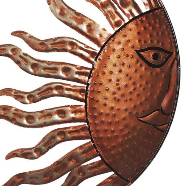 21 Inch Handcrafted Sun and Moon Accent Wall Decor, Round Metal Wall Mount, Rustic Gold, Bronze