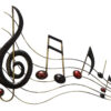 26 Inch Handmade Metal Wall Mount Accent Decor with Musical Notes and Treble Clef, Black, Red