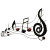 26 Inch Handmade Metal Wall Mount Accent Decor with Musical Notes and Treble Clef, Black, Red